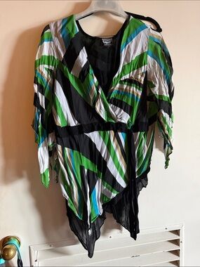 Nostalgia Black, Green & White Striped Wrap Tunic